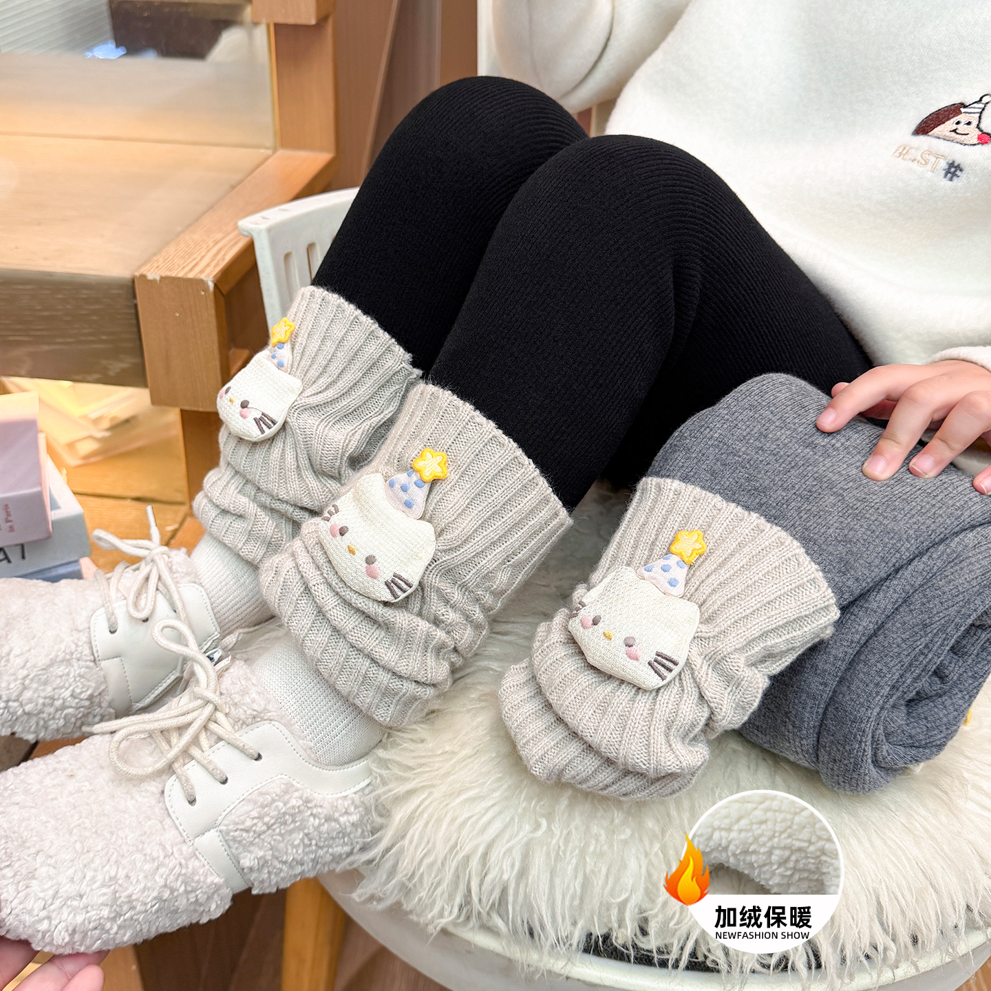 女童加绒加厚堆堆袜打底裤