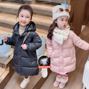 女童冬季中长款羽绒服加厚白鸭绒儿童连帽外套童装上衣潮羽绒袄潮