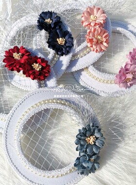 手作茶会洛丽塔扁帽lo娘华丽花嫁法式优雅边夹小礼帽汉洋折衷配饰