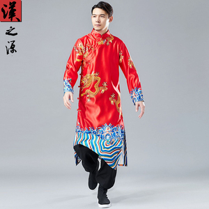 中国风龙纹印花长衫中长款婚礼