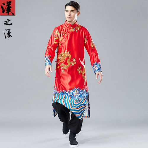 中国风龙纹印花长衫中长款婚礼