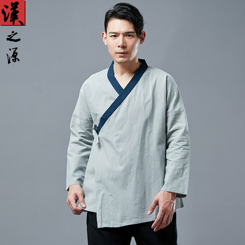 中国风斜襟汉服改良亚麻复古