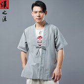 中国风短袖 外套潮 禅修居士服民族风开衫 亚麻改良汉服中式 复古唐装