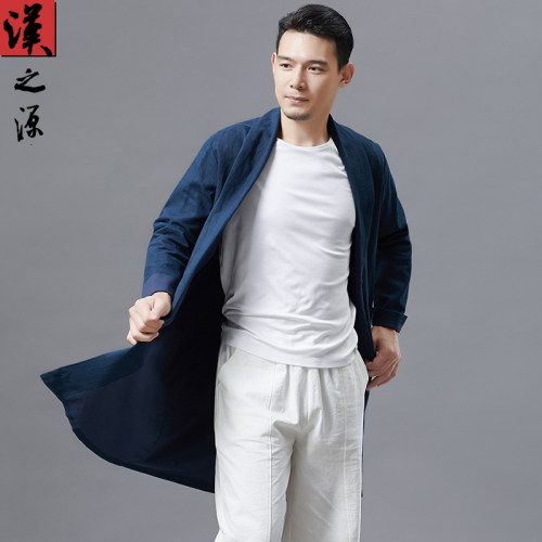 中国风秋季中长款风衣中式棉麻