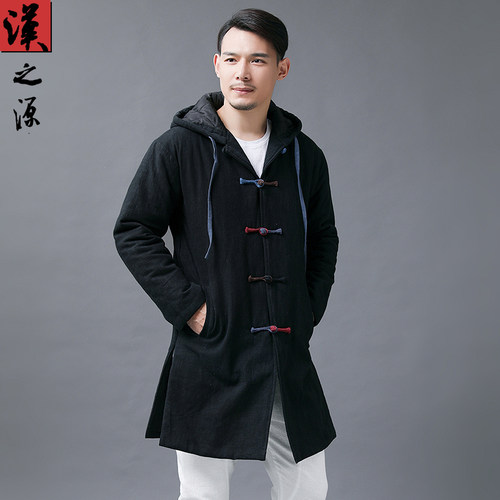 中国风中长款棉衣男佛手工盘扣