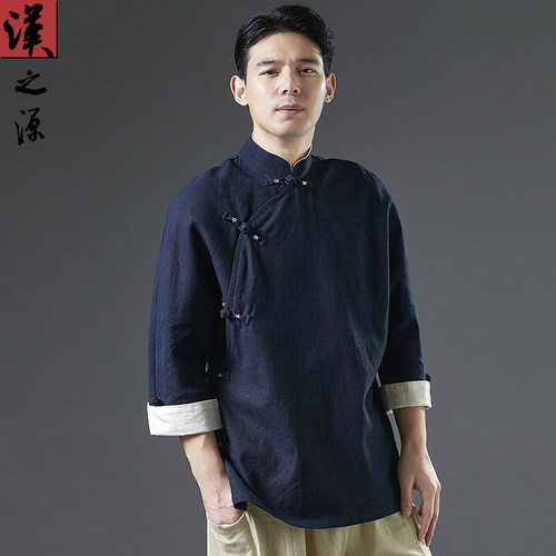 中国风男士改良汉服手工盘扣挽袖
