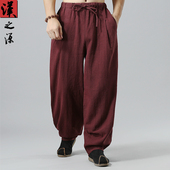 禅意哈伦长裤 男士 纯色亚麻中国风练功裤 休闲宽松灯笼裤 棉麻男装