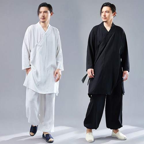 中国风棉麻布料表演斜襟禅修汉服