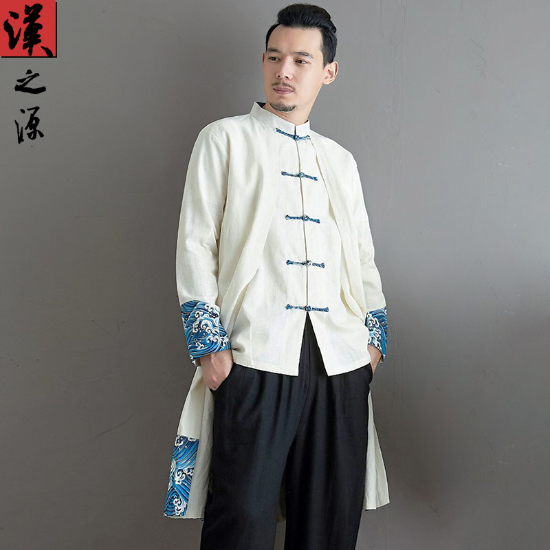 春季中国风原创青年唐装复古民族风男士长衫中式长袍亚麻休闲外套