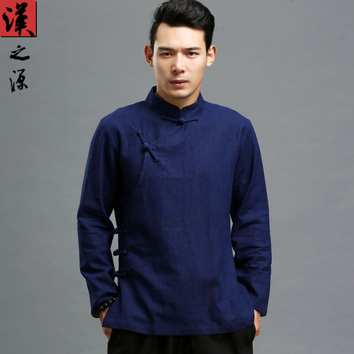 春季中国风亚麻男装斜襟改良汉服