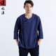 中国风斜襟改良汉服男装 潮 居士服亚麻唐装 上衣中式 棉麻茶服七分袖
