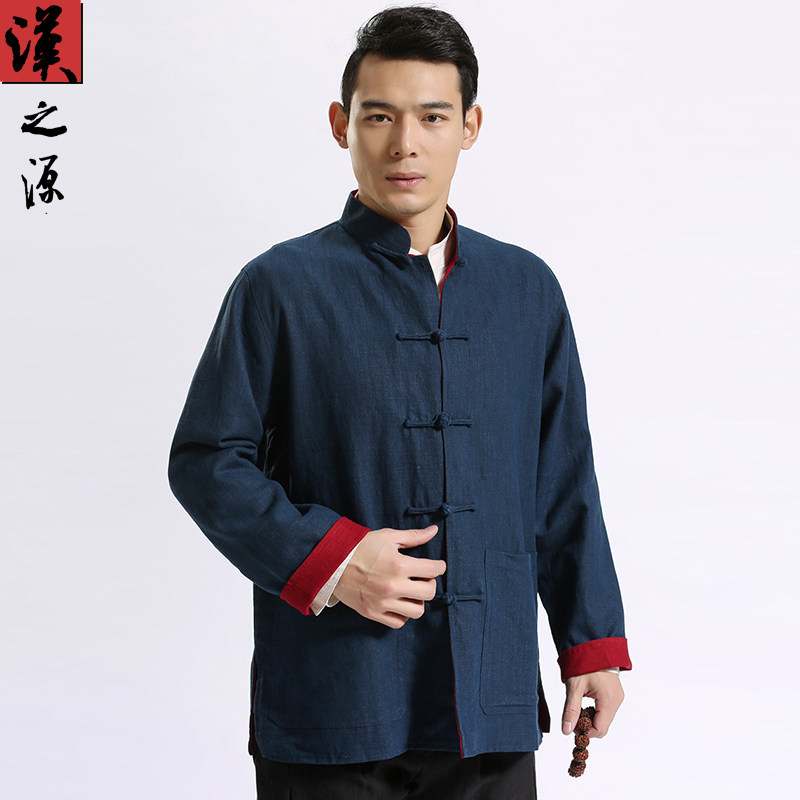 中国风亚麻唐装男装民族风立领