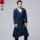 中国风男士 上衣 汉服披风民族男装 中长款 复古风衣外套棉麻系腰中式
