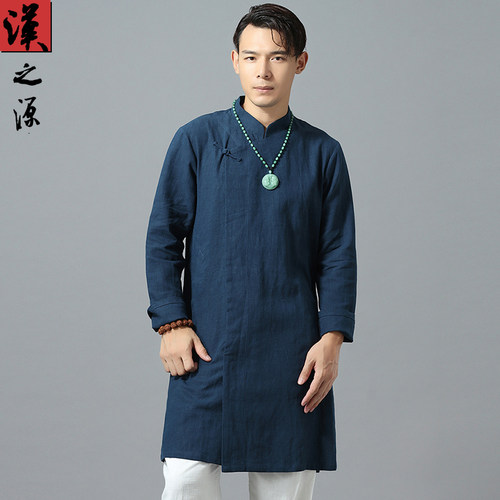 中式立领盘扣中长款男士服唐装