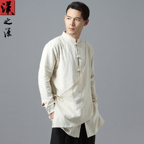 原创中长款立领棉麻秋季衬衫