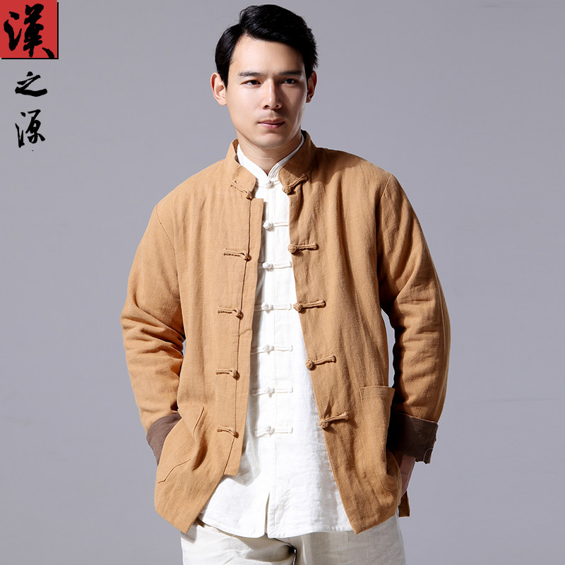 中国风加绒盘扣唐装男夹克外套中老年中式复古立领亚麻男装上衣潮,男装,夹克,淘宝优惠券,粉丝福利购,淘宝优惠卷
