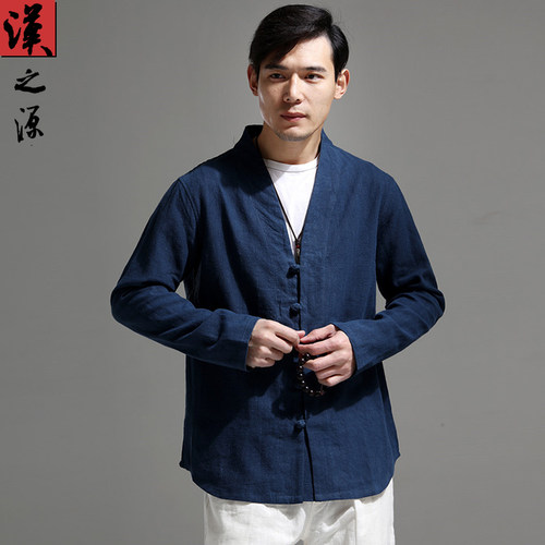 中国风亚麻改良汉服无领唐装外套