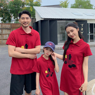 炸街亲子装一家三口四口马年春节红色短袖2026新款t恤全家福拍照