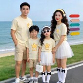 洋气印花一家三口四口全家出游拍照摄影t恤 纯棉短袖 特别 亲子装
