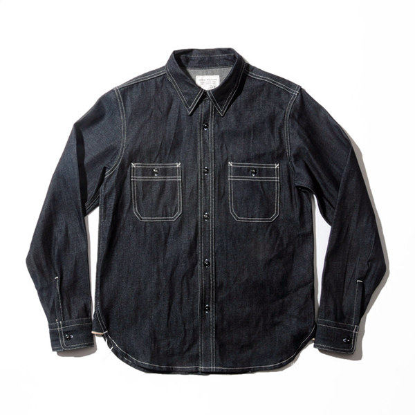 009经典复刻自制美式海军款衬衫双袋原色赤耳牛仔丹宁长袖衬衣9oz