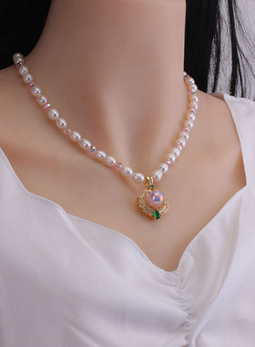 天然淡水珍珠项链女紫色人鱼姬吊坠珍珠锁骨链颈链高级感配饰潮品