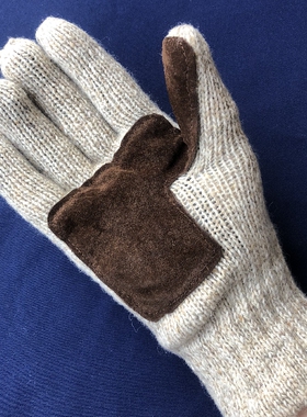 米色针织羊毛手套贴真皮防滑3M新雪丽双层加厚保暖开车骑行男女冬