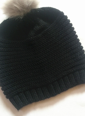 羊毛粗绒针织单层柔软红黑色时尚潮款流球球秋冬保暖包头女款帽子