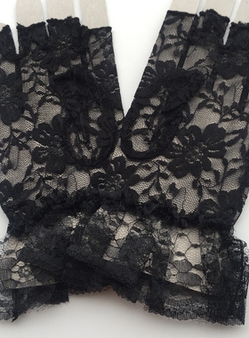 出口外贸夏季薄款蕾丝黑色花边开车短款防晒防紫外线女士半指手套