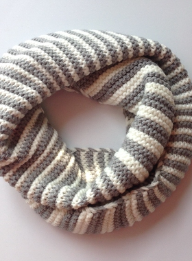 冬季黑白灰白条纹针织粗毛线女款加长款大围脖套头保暖素雅百搭