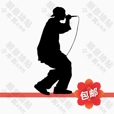 美式嘻哈少年说唱歌手人物剪影墙贴画HipHopRap音乐玻璃装饰贴纸图片