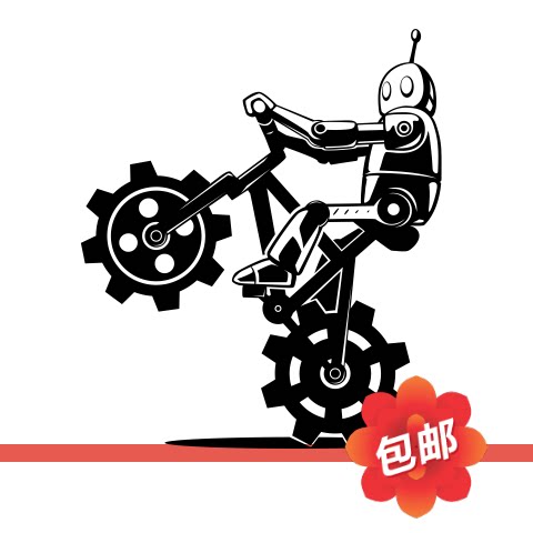 机器人骑自行车墙贴画未来科技机械玻璃门卡通镂空装饰背景墙贴纸