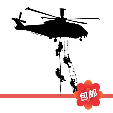 武装直升机机降滑降索降作战墙贴画装饰壁画玻璃门镂空装饰墙贴纸