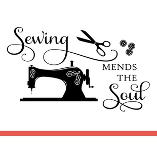 缝纫机剪刀纽扣图案墙贴画小裁缝服装店背景玻璃镂空装饰墙壁贴纸