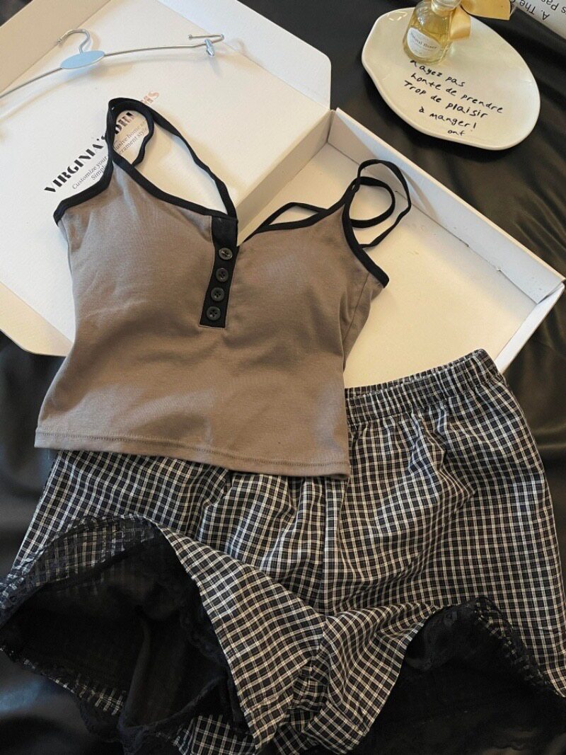 夏季薄款纯欲蕾丝吊带家居服套装