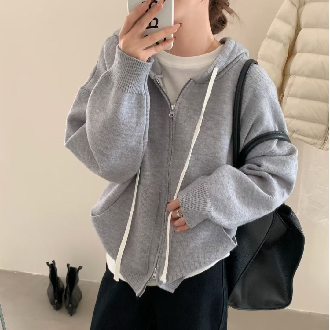 新款2025秋冬宽松针织连帽洋气卫衣女
