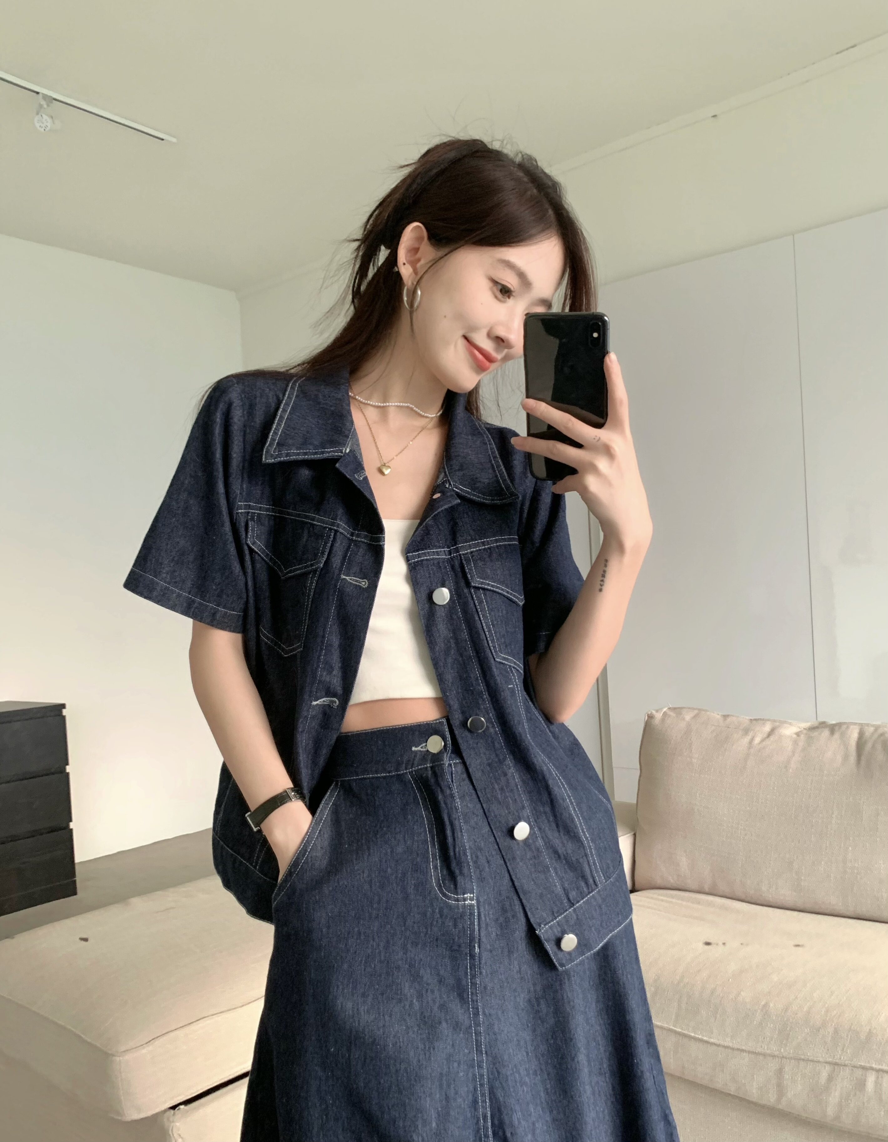 大码女装牛仔连衣裙女2023夏大码宽松显瘦中长款a字直筒裙子女