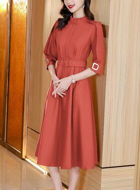 气质风衣式裙子女2026年春季高端大牌立领A摆裙衬衫连衣裙