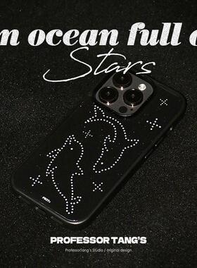 ProfessorTang 原创环氧树脂滴胶iPhone16prommax手机壳适用于苹果15p海豚闪粉复古感黑色全包小众设计韩国