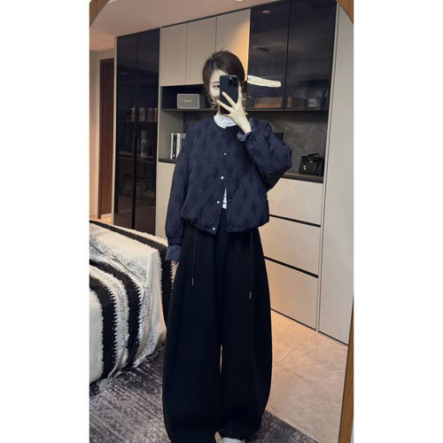 韩系时尚百搭圆领外套秋冬新款宽松休闲夹克轻薄棉服女上衣