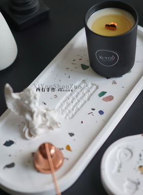 印章水磨石烛台托盘材料包 diy亲子团建手工香氛摆件模具赠送教程