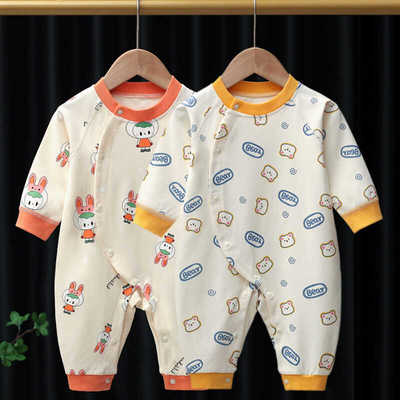 纯棉连体衣婴儿保暖偏襟春秋