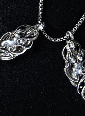 渡鸦暗黑红粉骷髅一场梦纯银吊坠