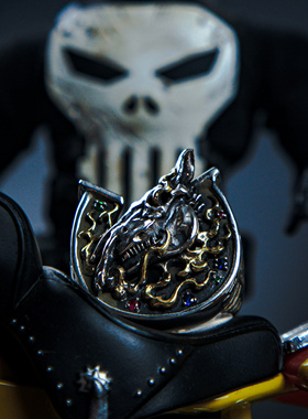 渡鸦原创暗黑骷髅马纯银马蹄戒指