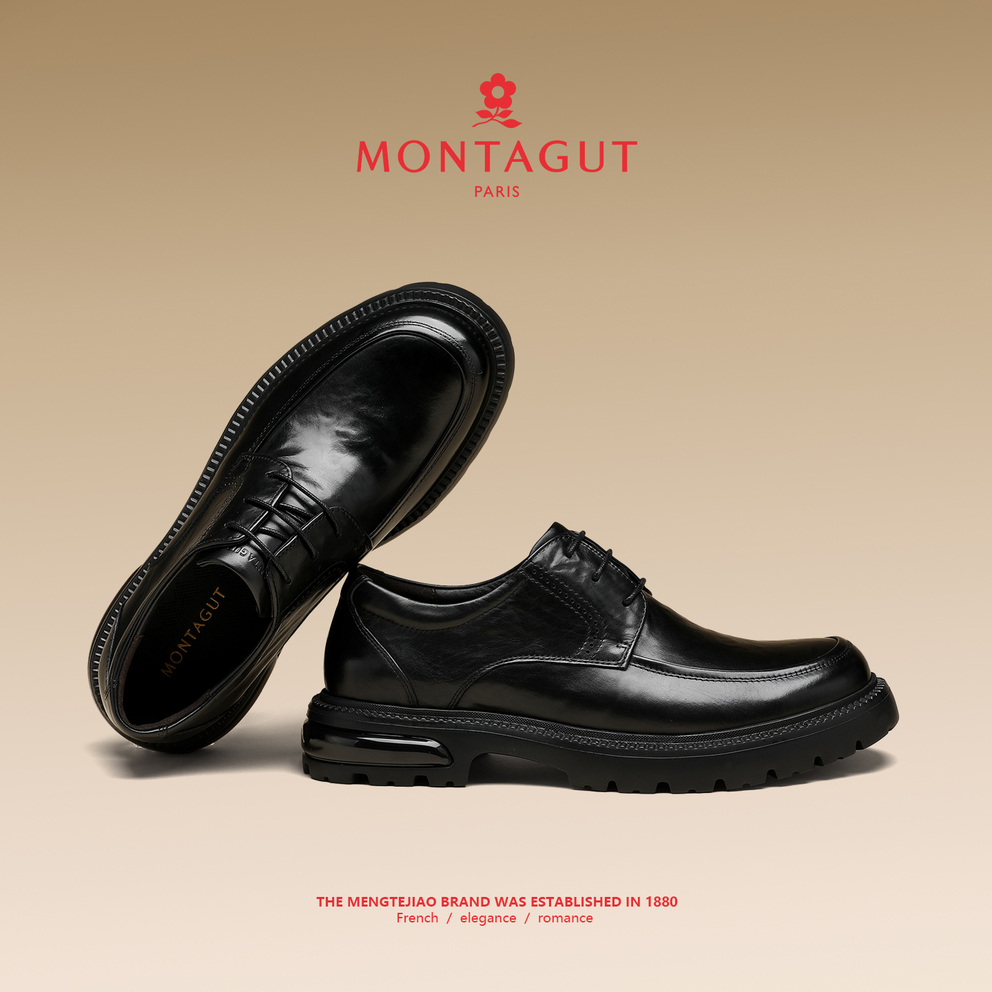 梦特娇官方旗舰真皮休闲黑皮鞋