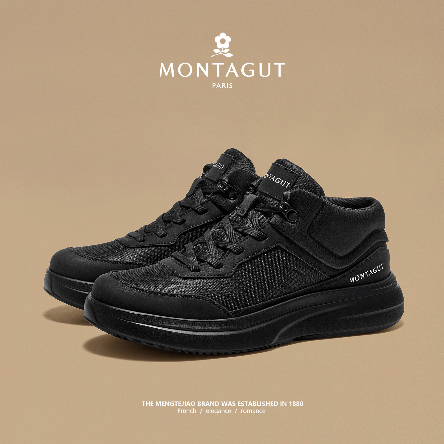 梦特娇官方旗舰真皮运动高帮鞋