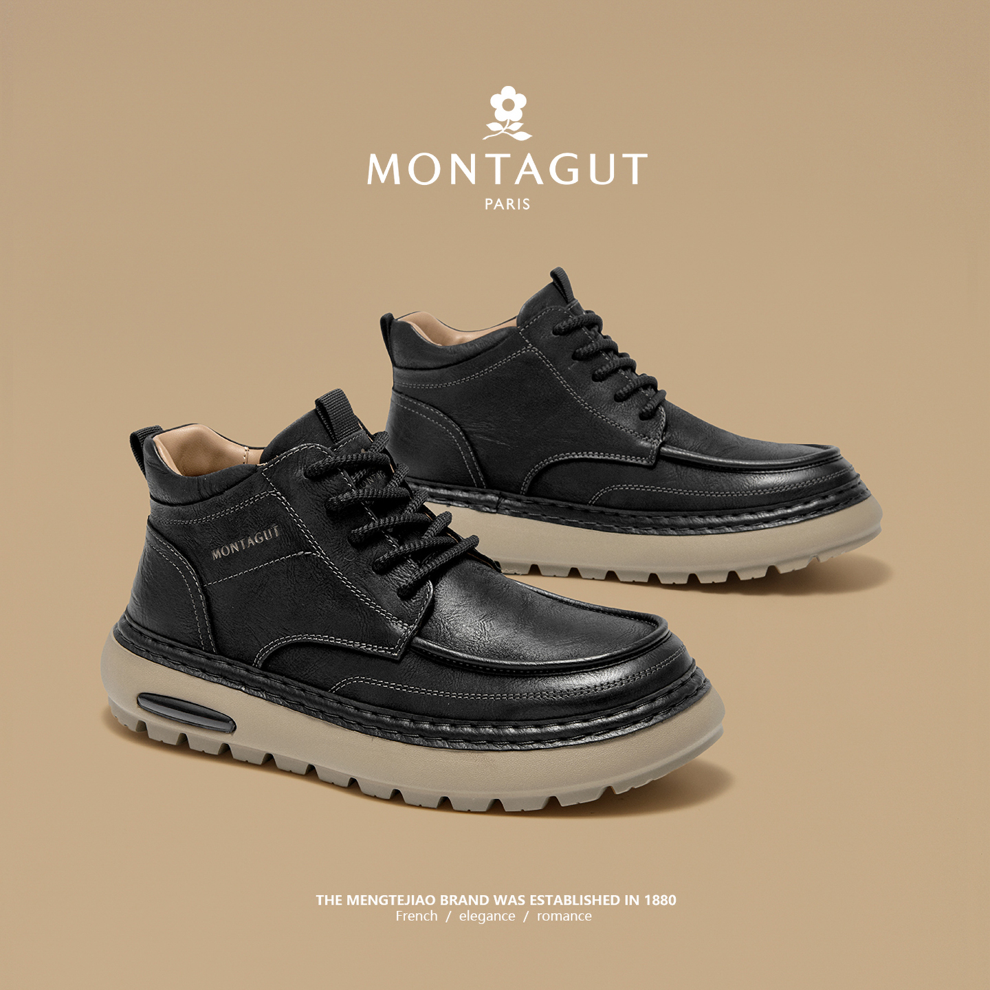 梦特娇官方旗舰头层牛皮马丁靴男