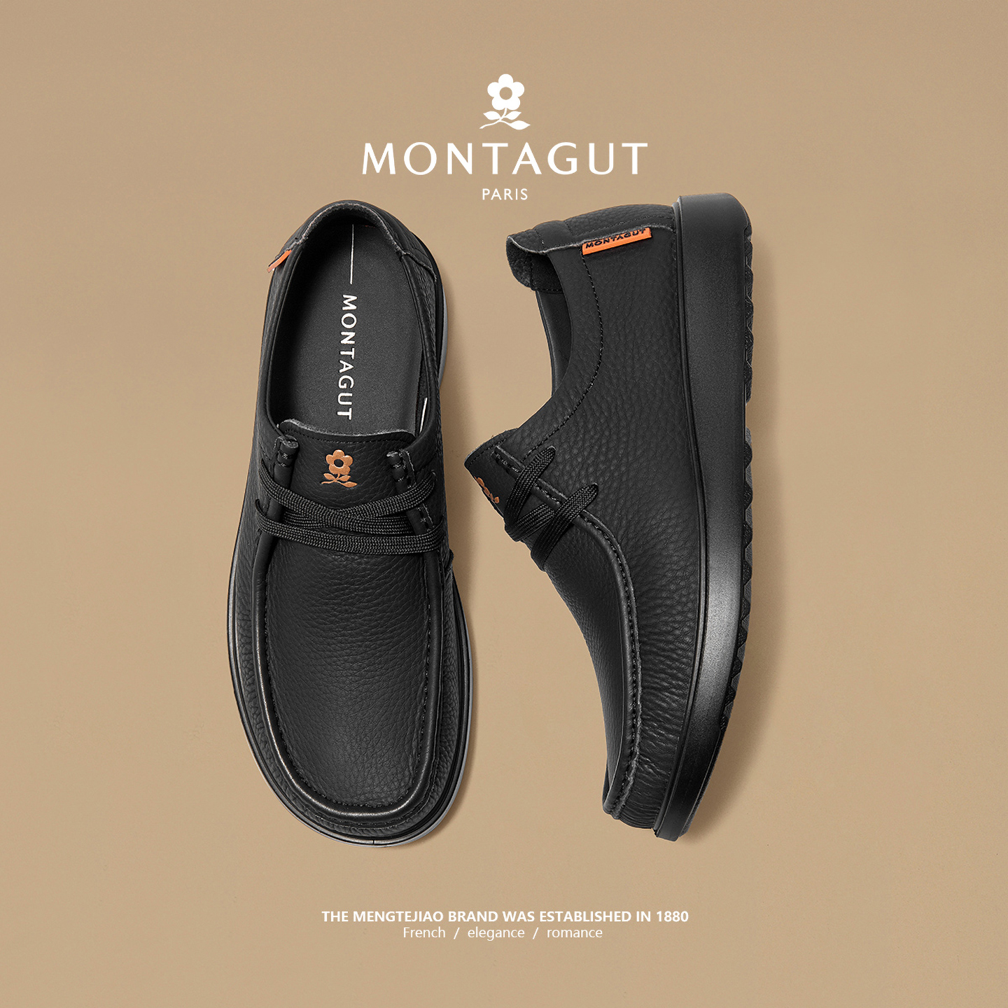 梦特娇官方旗舰牛皮休闲袋鼠皮鞋