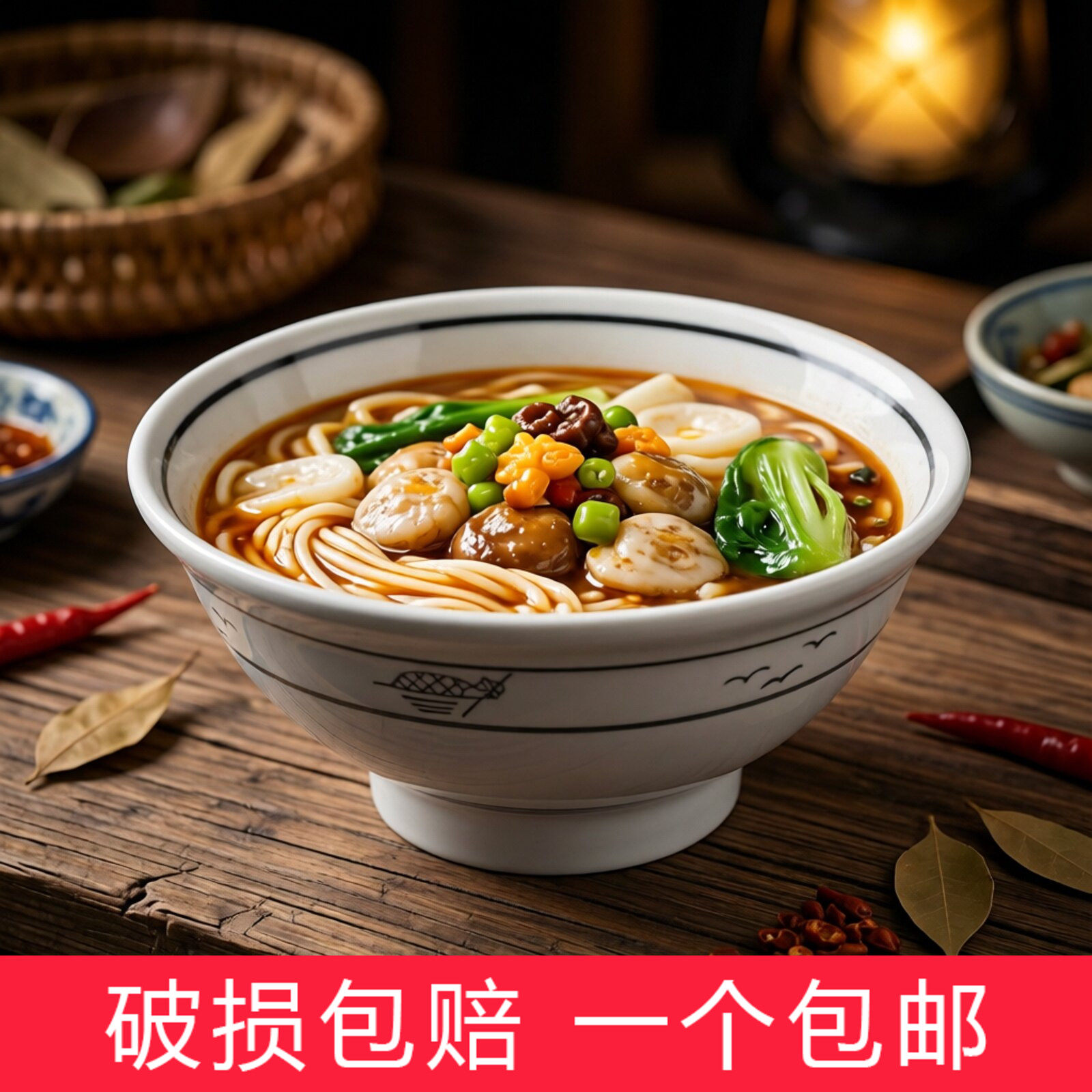 商用陶瓷面碗加深高脚护边碗图片