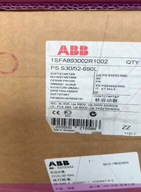 全新ABB软启动器PS S30/52-690L,型号1SFA893002R1002