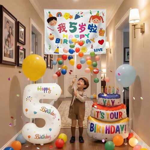 儿童生日气球雨拉绳派对套装